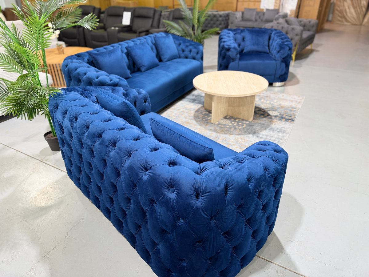 SYDNEY blue velvet Chesterfield lounge suite, Hype Living Brisbane