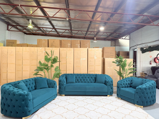 SYDNEY velvet Chesterfield sofa set, 3+2+1 six seater with deep-button tufting
