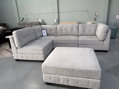 ZAYLAN modular sectional couch in light grey glamour fabric, view 3