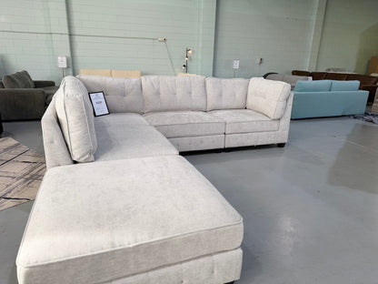 ZAYLAN modular sectional couch in light grey glamour fabric, view 4