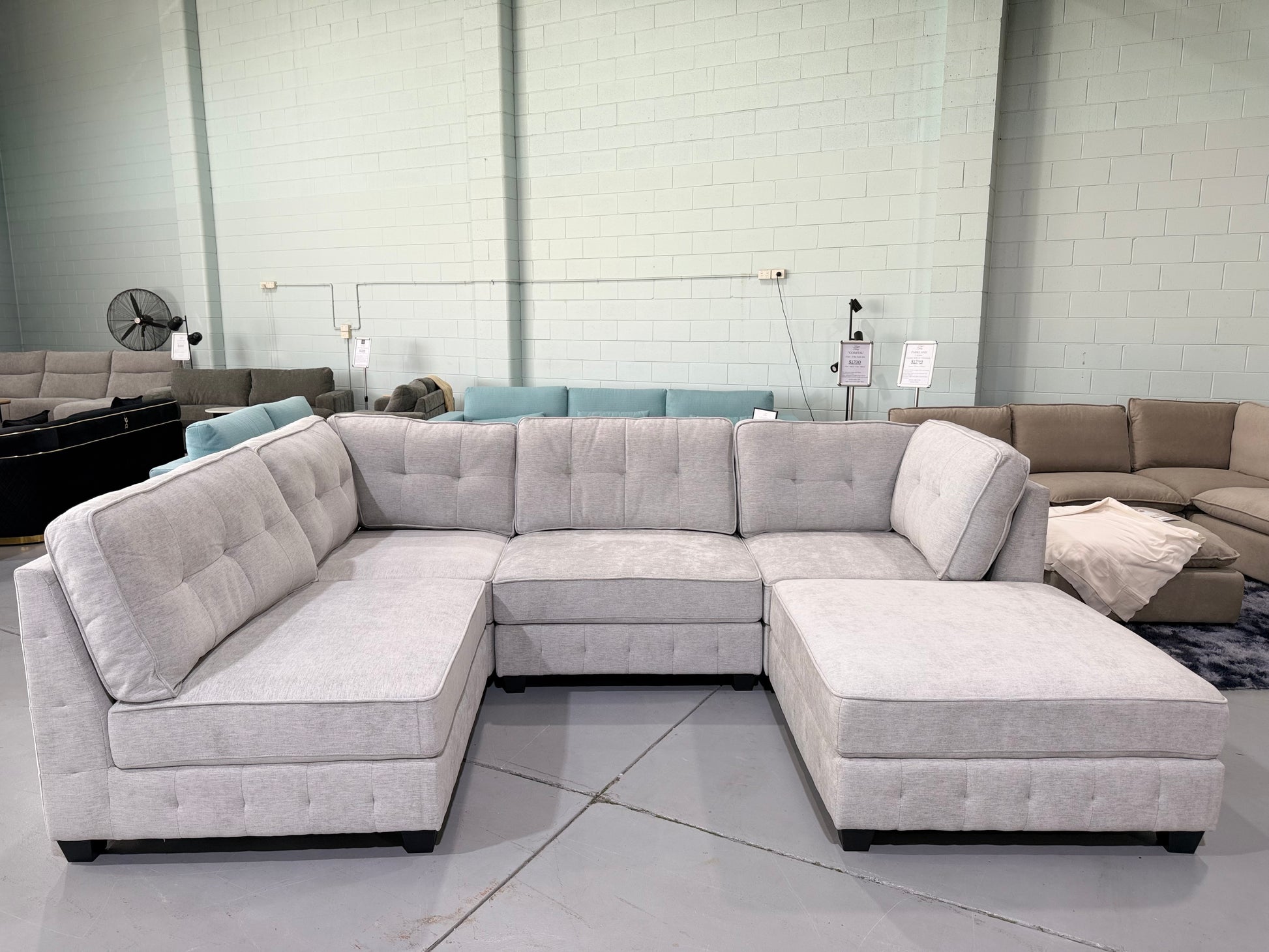 ZAYLAN modular sectional couch in light grey glamour fabric, view 7