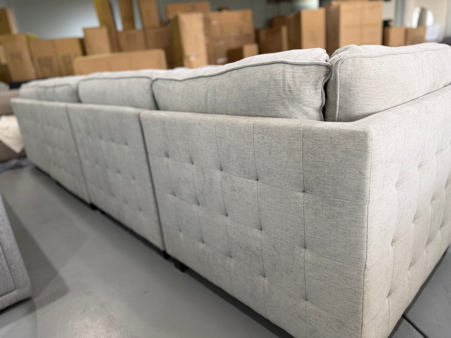 ZAYLAN modular sectional couch in light grey glamour fabric, view 9