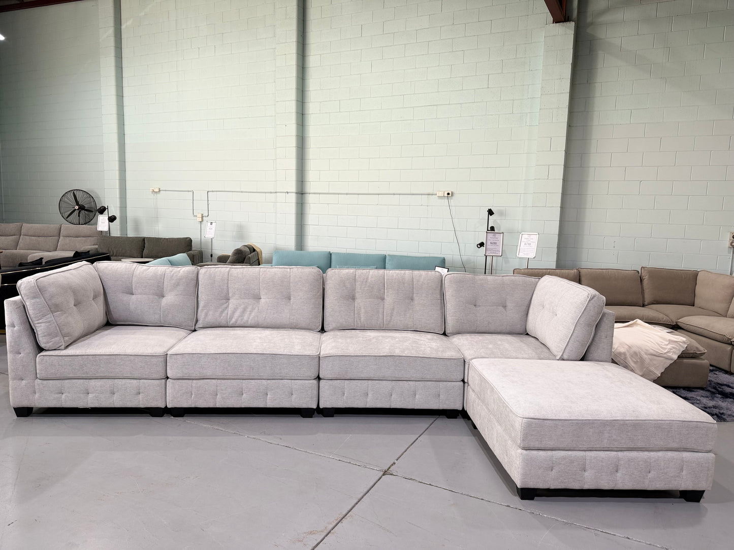 ZAYLAN modular sectional couch in light grey glamour fabric, view 6