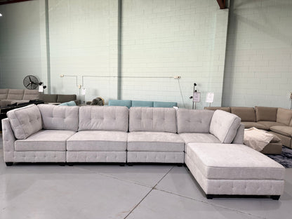 ZAYLAN modular sectional couch in light grey glamour fabric, view 6