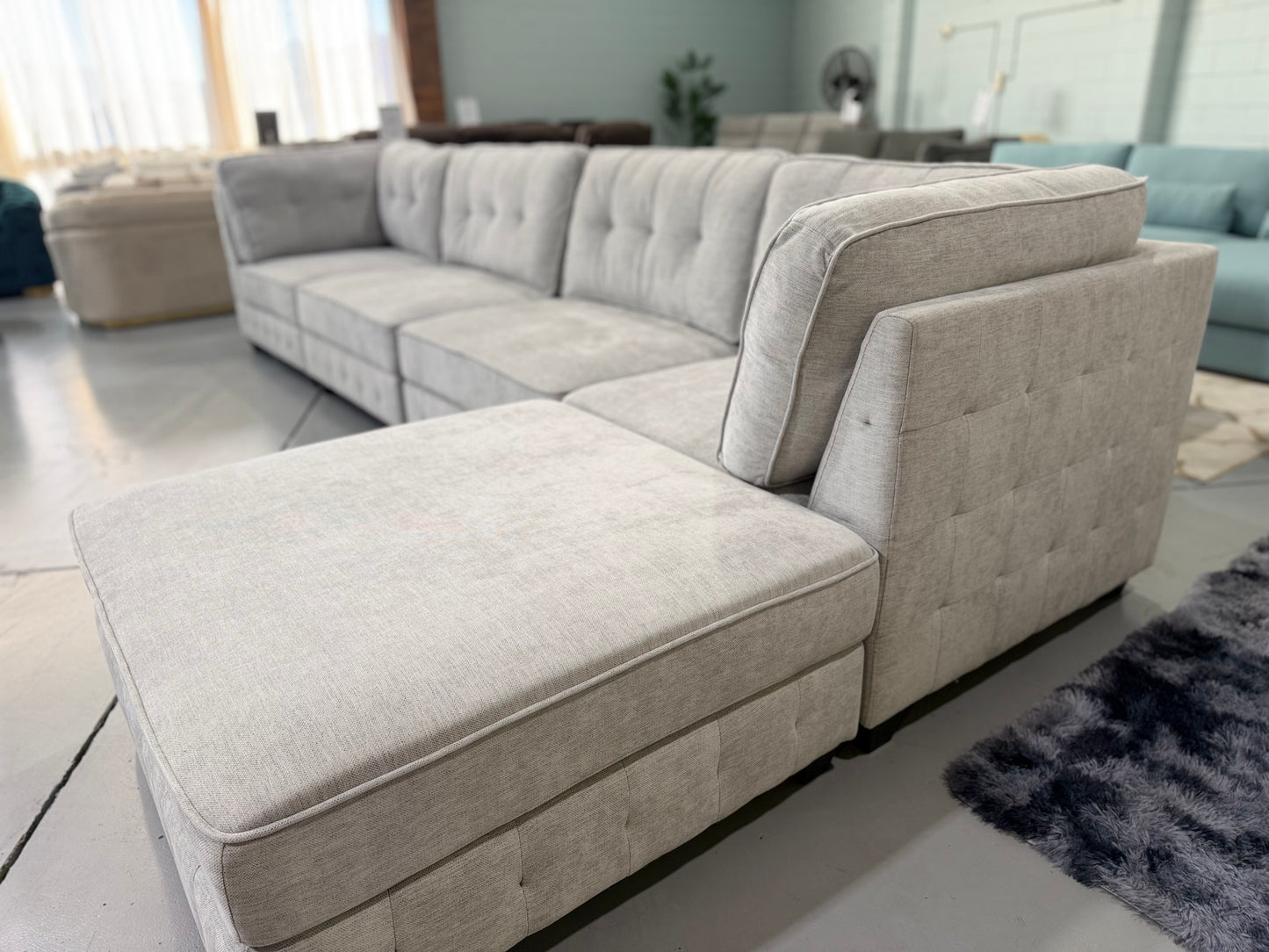 ZAYLAN modular sectional couch in light grey glamour fabric, view 11