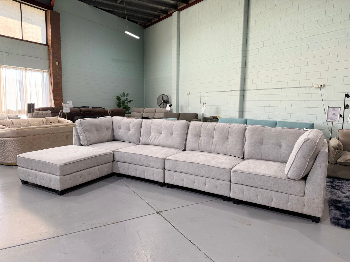 ZAYLAN modular sectional couch in light grey glamour fabric, view 13