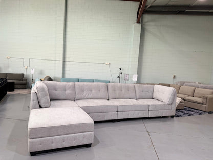 ZAYLAN modular sectional couch in light grey glamour fabric, view 5