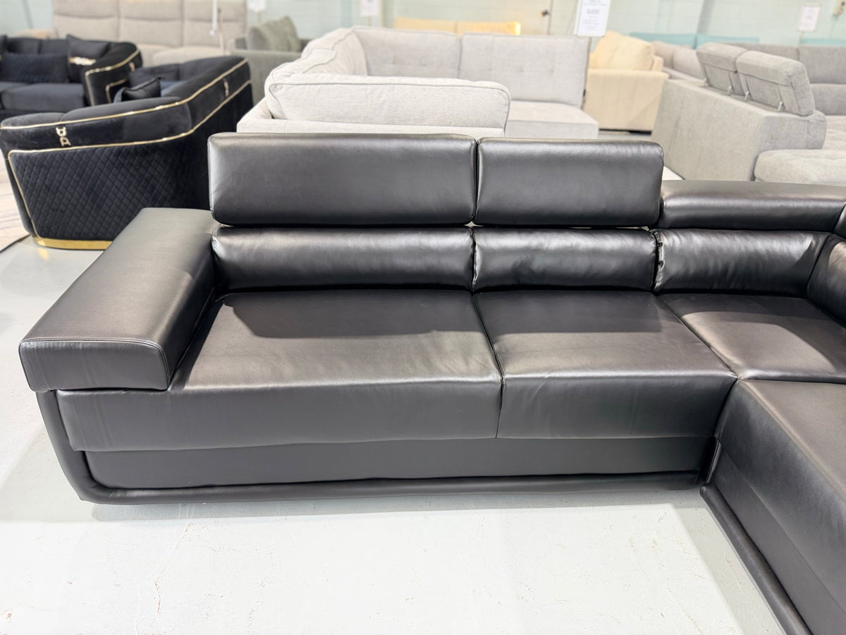 BETTY black PU leather corner sofa, full view