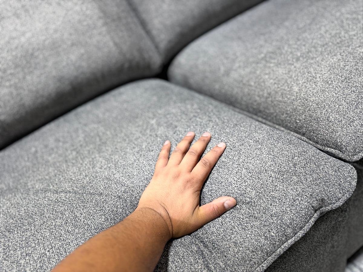 BRIGHTON dark grey fabric modular lounge, Hype Living showroom Brisbane