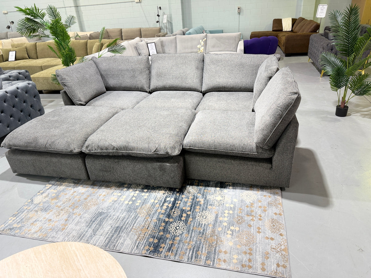 BRIGHTON modular lounge in dark grey fabric, side view