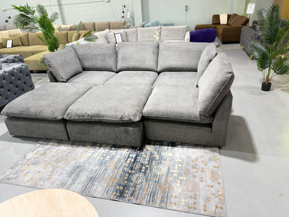 BRIGHTON modular lounge in dark grey fabric, side view