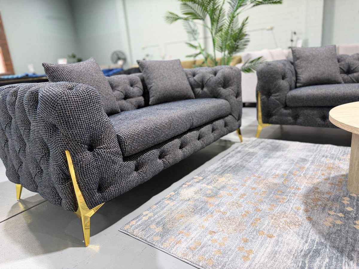 DIORA boucle Chesterfield, gold metal leg detail