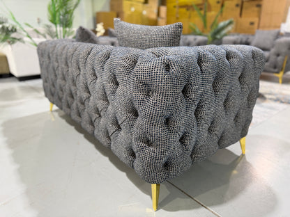 DIORA dark blue and black boucle sofa, back view