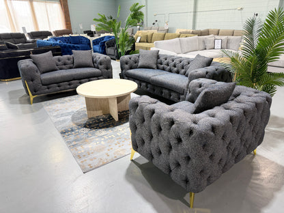DIORA dark blue and black boucle Chesterfield 3+2+1, front view