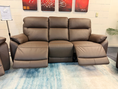 ASPECT chocolate brown leather recliner suite, angled view