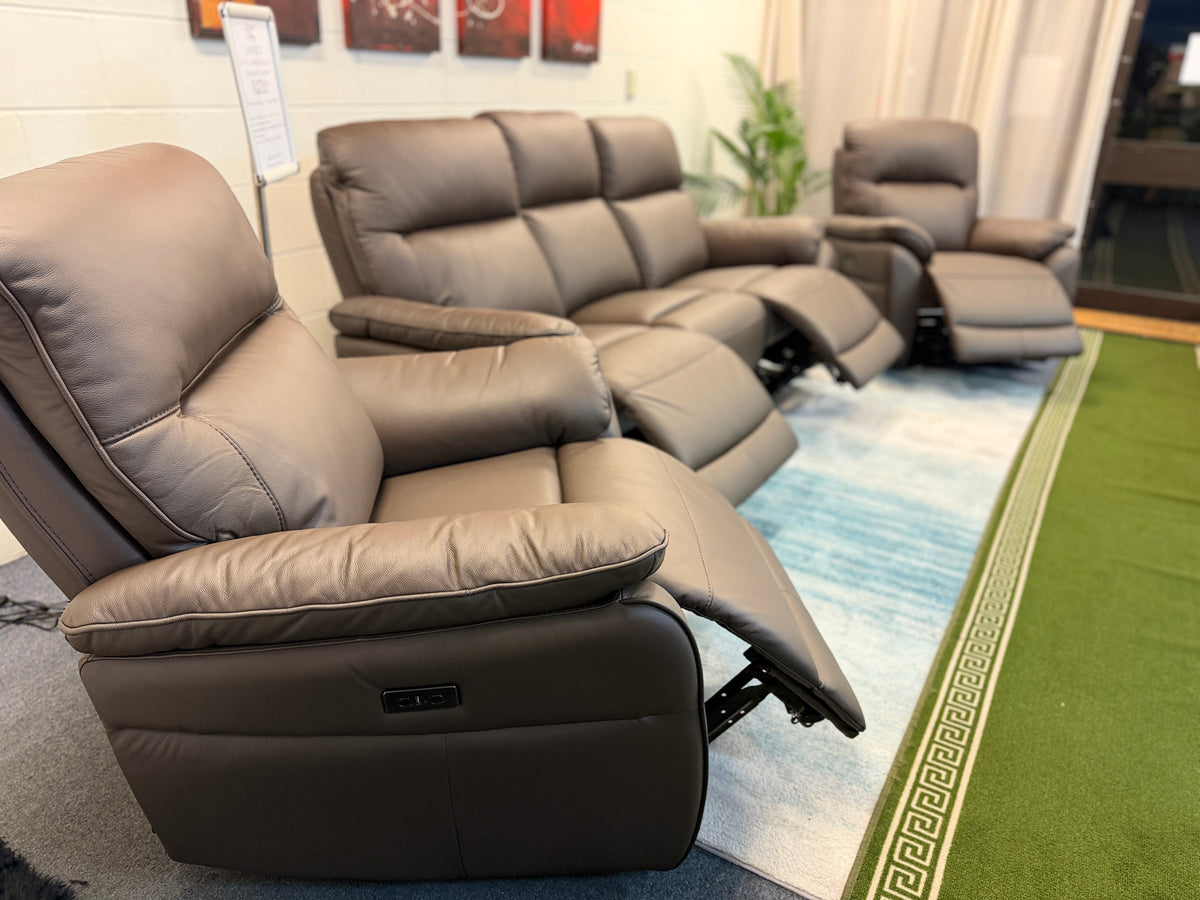 ASPECT genuine leather 3 seater electric recliner sofa, chocolate brown