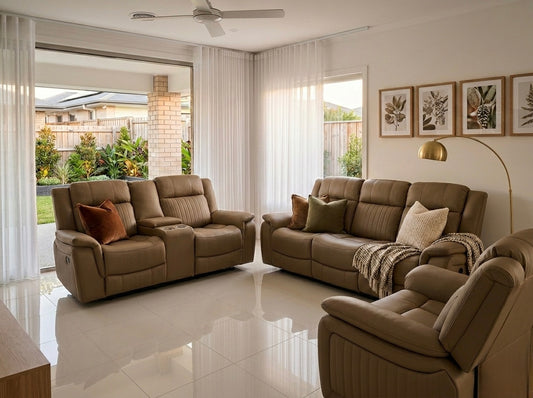 HENNESSY manual leather 3+2+1 recliner suite, view 2