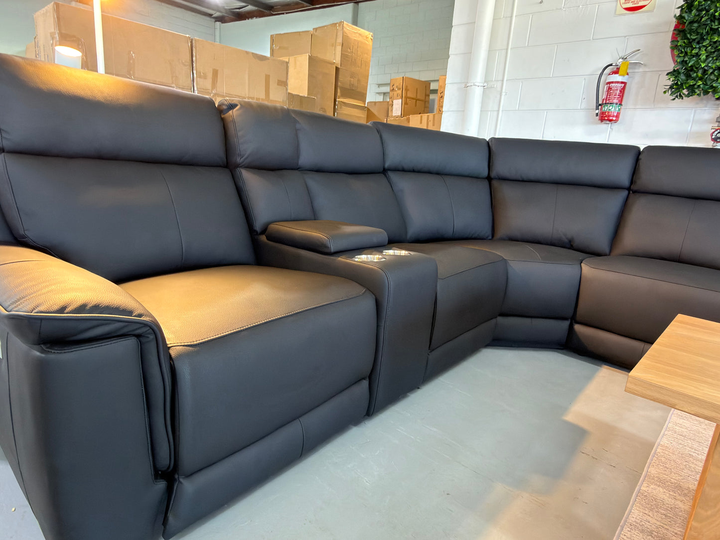 HIWA leather electric recliner corner lounge suite, view 4