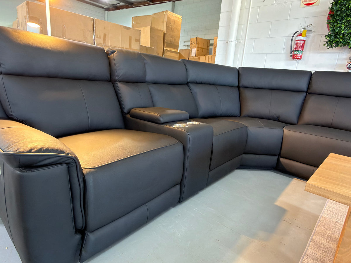 HIWA leather electric recliner corner lounge suite, view 4