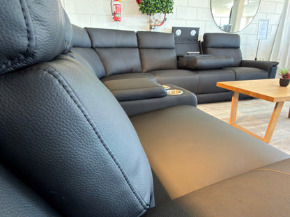 HIWA leather electric recliner corner lounge suite, view 5