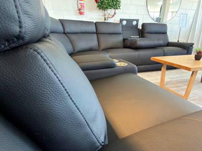 HIWA leather electric recliner corner lounge suite, view 5