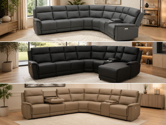 HIWA leather electric recliner corner lounge suite, view 2