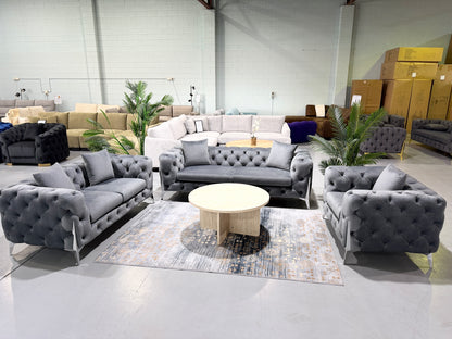 LUX CHESTERFIELDS GREY VELVET 3+2+1