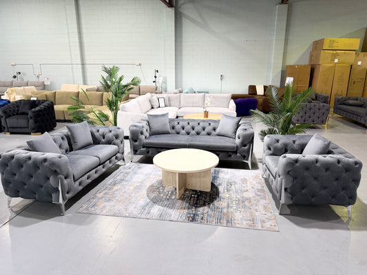 LUX CHESTERFIELDS GREY VELVET 3+2+1