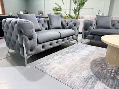 LUX CHESTERFIELDS GREY VELVET 3+2+1