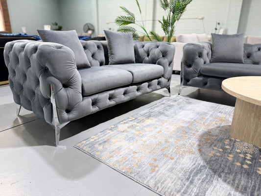 LUX CHESTERFIELDS GREY VELVET 3+2+1