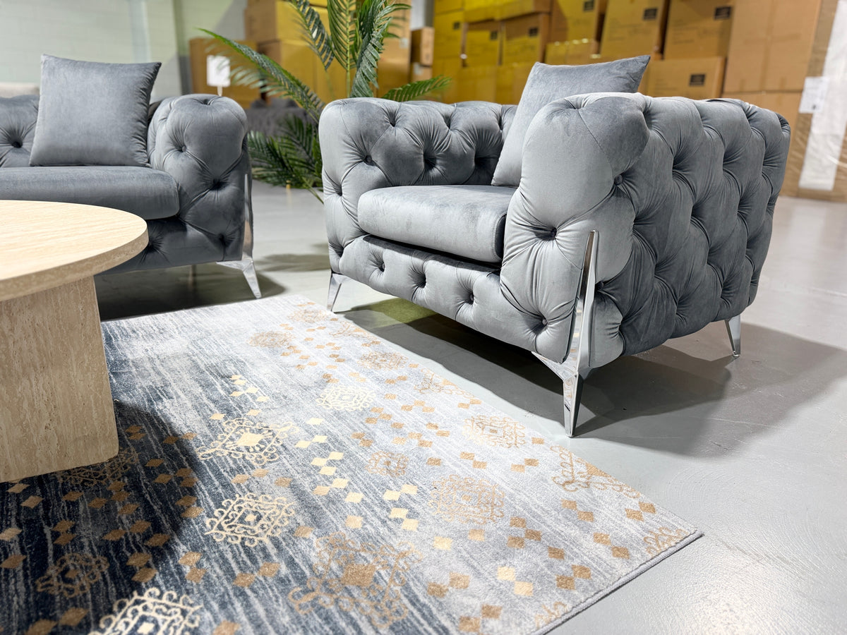 LUX CHESTERFIELDS GREY VELVET 3+2+1
