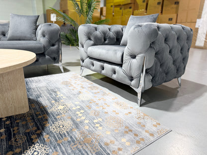 LUX CHESTERFIELDS GREY VELVET 3+2+1