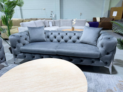 LUX CHESTERFIELDS GREY VELVET 3+2+1
