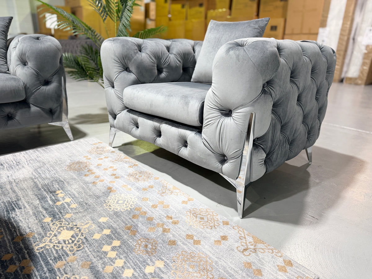 LUX CHESTERFIELDS GREY VELVET 3+2+1