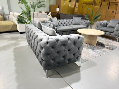LUX CHESTERFIELDS GREY VELVET 3+2+1