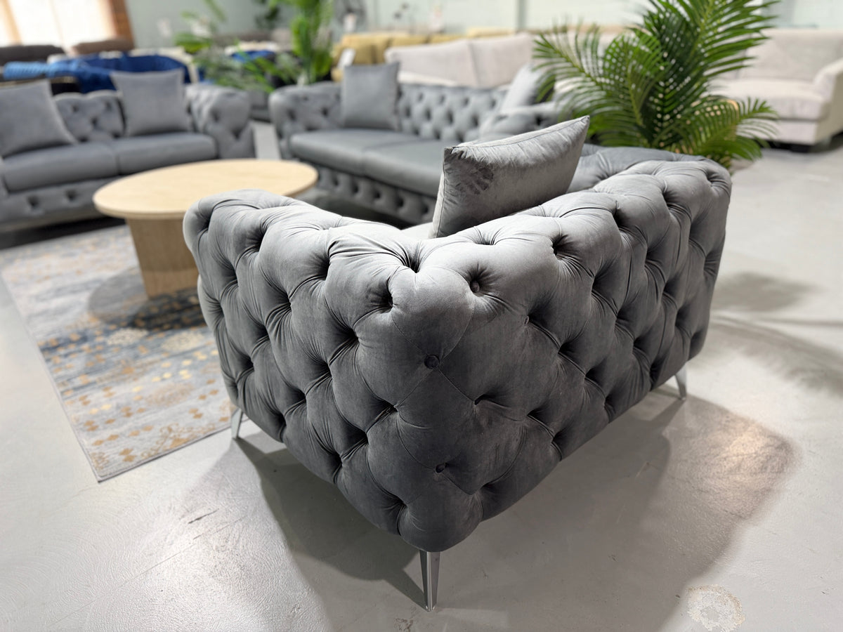 LUX CHESTERFIELDS GREY VELVET 3+2+1