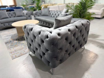 LUX CHESTERFIELDS GREY VELVET 3+2+1
