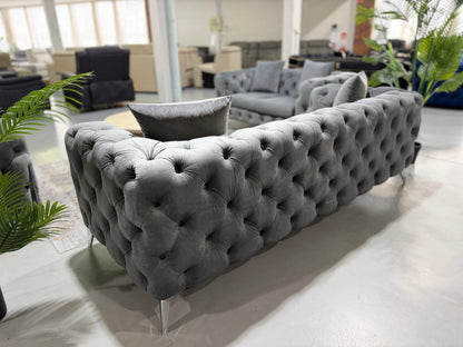 LUX CHESTERFIELDS GREY VELVET 3+2+1