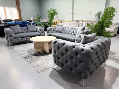 LUX CHESTERFIELDS GREY VELVET 3+2+1