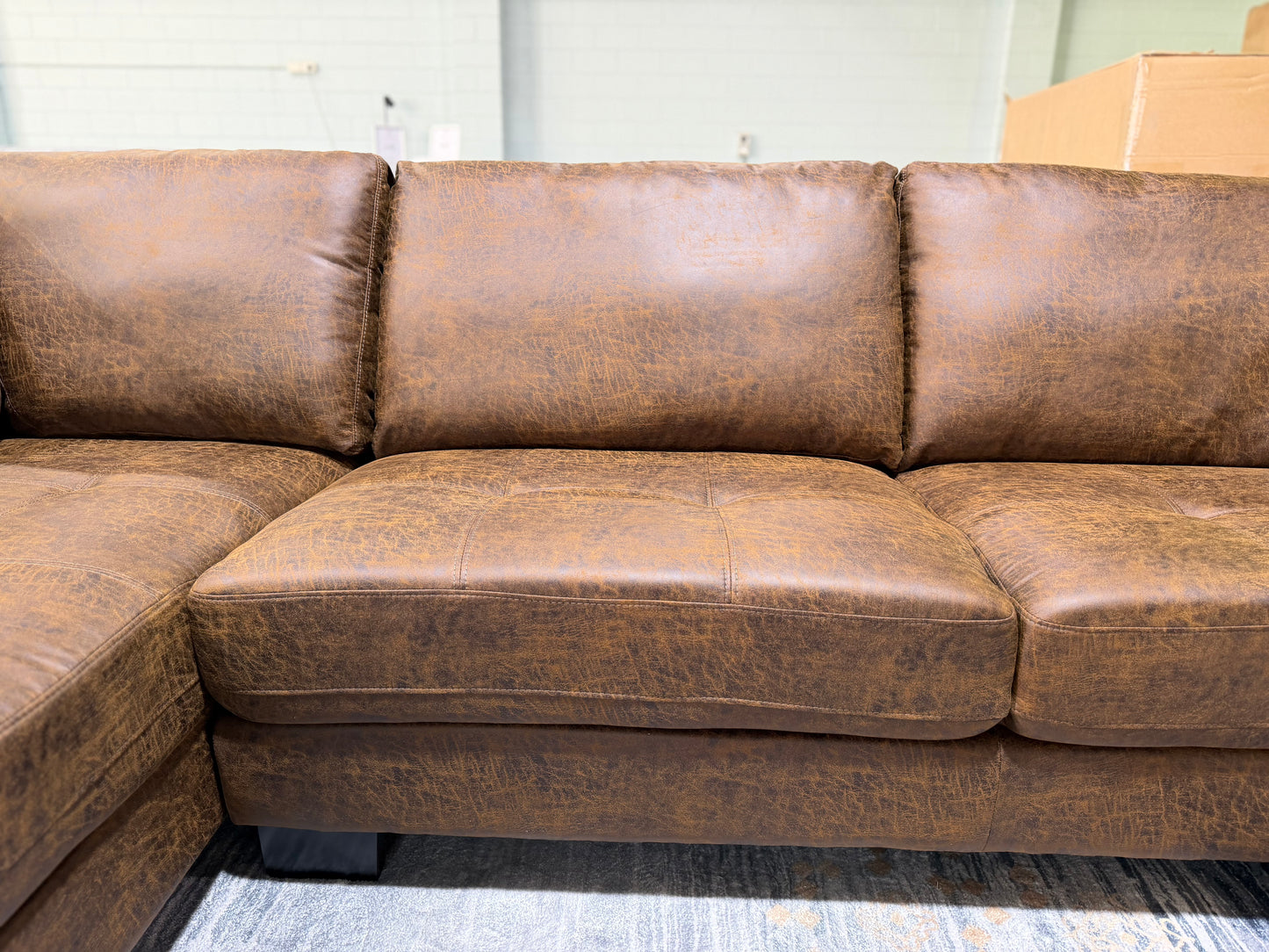 NEW YORK L-shape lounge with chaise in tan suede, view 6