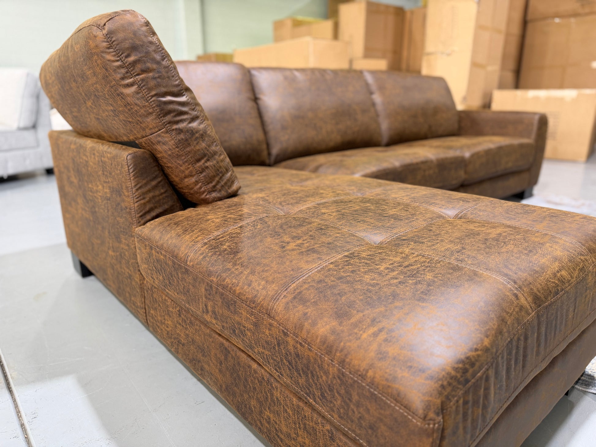 NEW YORK L-shape lounge with chaise in tan suede, view 4