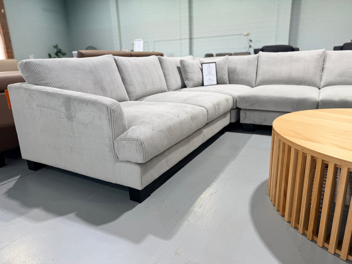 ORION cord fabric sofa, slim arm and black leg detail