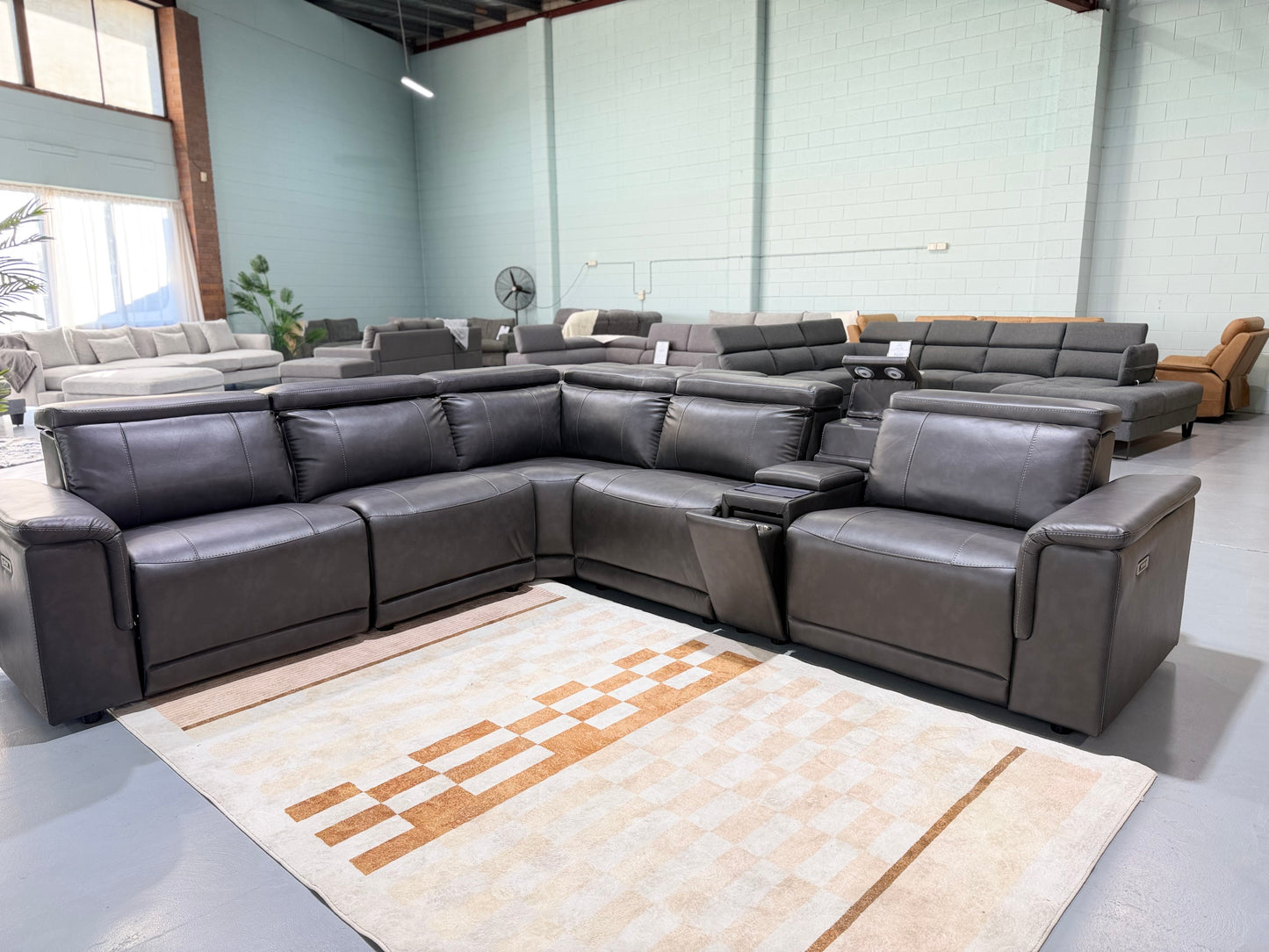 ROMA leather sectional with dual-motor electric recliners, view 3
