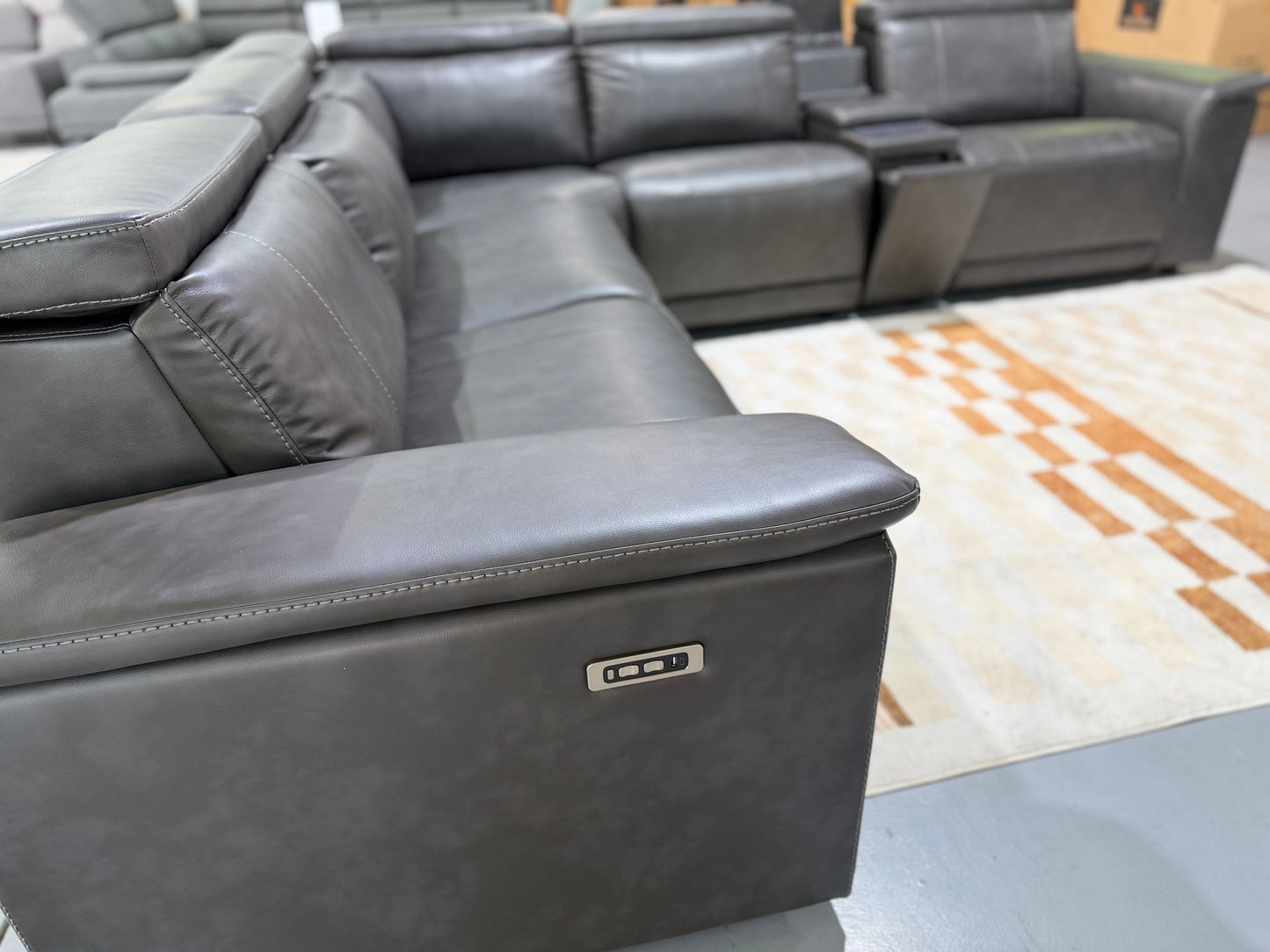 ROMA leather sectional with dual-motor electric recliners, view 8