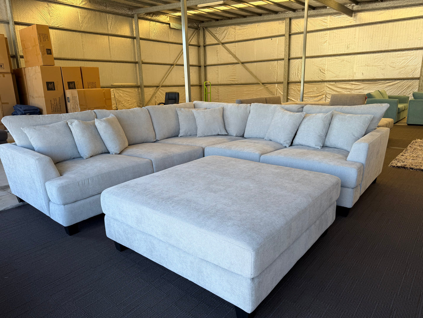 SEABROOK Fabric Deep Seated L-Shape Corner Lounge Suite with Ottoman