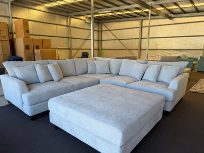 SEABROOK Fabric Deep Seated L-Shape Corner Lounge Suite with Ottoman