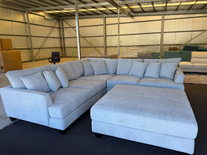 SEABROOK Fabric Deep Seated L-Shape Corner Lounge Suite with Ottoman
