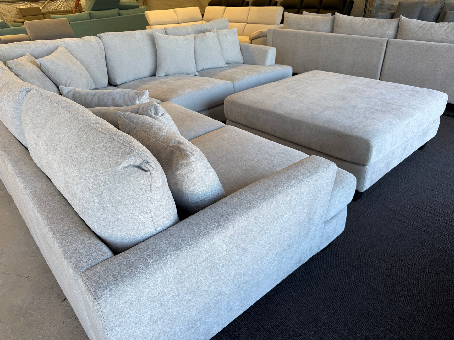 SEABROOK Fabric Deep Seated L-Shape Corner Lounge Suite with Ottoman