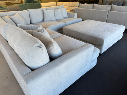 SEABROOK Fabric Deep Seated L-Shape Corner Lounge Suite with Ottoman