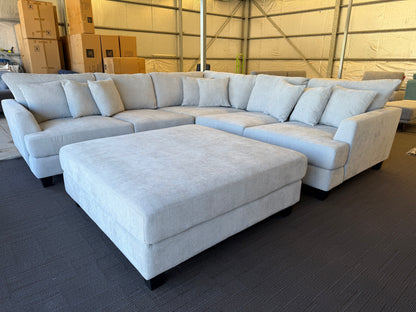 SEABROOK Fabric Deep Seated L-Shape Corner Lounge Suite with Ottoman